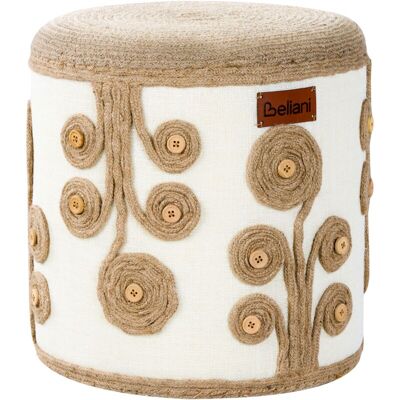 Beliani Modelo Diman - Puf redondo de yute - Blanco y beige Beliani Modelo Diman - Puf redondo de yute - Blanco y beige