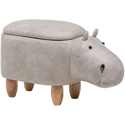 BELIANI Reposapiés De Piel Sintética Gris Claro Madera Clara Puf Animal Almacenaje Hippo BELIANI Reposapiés De Piel Sintética Gris Claro Madera Clara Puf Animal Almacenaje Hippo