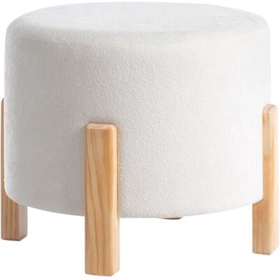 Beliani - Puf Redondo Tapizado Con Patas De Madera Escandinavo Blanco Crema Terry Beliani - Puf Redondo Tapizado Con Patas De Madera Escandinavo Blanco Crema Terry