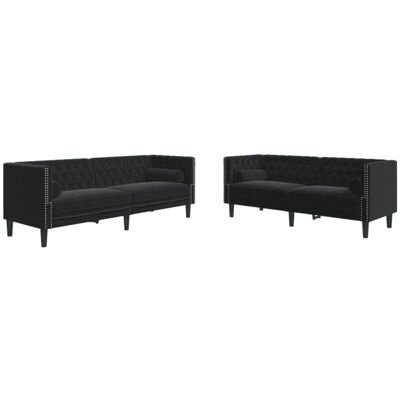 Vidaxl - Set De Sofás Chesterfield Con Cojines 2 Piezas Terciopelo Negro Vidaxl - Set De Sofás Chesterfield Con Cojines 2 Piezas Terciopelo Negro