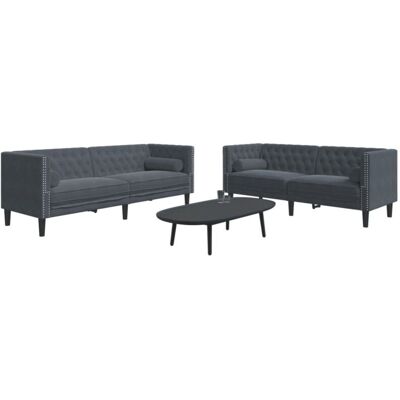 Conjunto de sofás Chesterfield con cojines - Gris oscuro Velours Conjunto de sofás Chesterfield con cojines - Gris oscuro Velours