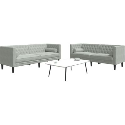 Vidaxl - Set Sofás Chesterfield Con Cojines 2 Pzas Terciopelo Gris Claro Vidaxl - Set Sofás Chesterfield Con Cojines 2 Pzas Terciopelo Gris Claro
