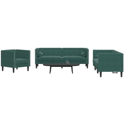 Conjunto de 3 sofás Chesterfield con cojines terciopelo verde vidaXL Conjunto de 3 sofás Chesterfield con cojines terciopelo verde vidaXL