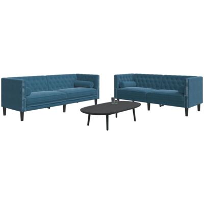Vidaxl - Set De Sofás Chesterfield Con Cojines 2 Piezas Terciopelo Azul Vidaxl - Set De Sofás Chesterfield Con Cojines 2 Piezas Terciopelo Azul