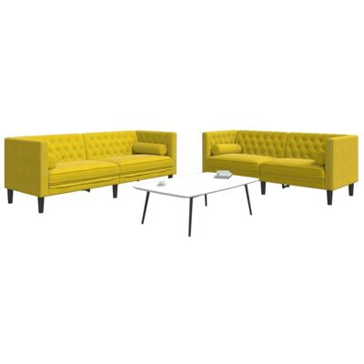 Set De Sofás Chesterfield Y Cojines 2 Pzas Terciopelo Amarillo Vidaxl Set De Sofás Chesterfield Y Cojines 2 Pzas Terciopelo Amarillo Vidaxl