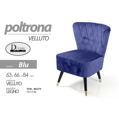 Webmarketpoint Sillón de terciopelo azul - Sillón Webmarketpoint Sillón de terciopelo azul - Sillón