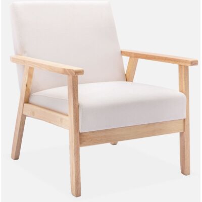 Sweeek - Sillón Estilo Escandinavo De Madera Y Tela, Isak, Crema, 64x69.5x73 Cm Sweeek - Sillón Estilo Escandinavo De Madera Y Tela, Isak, Crema, 64x69.5x73 Cm
