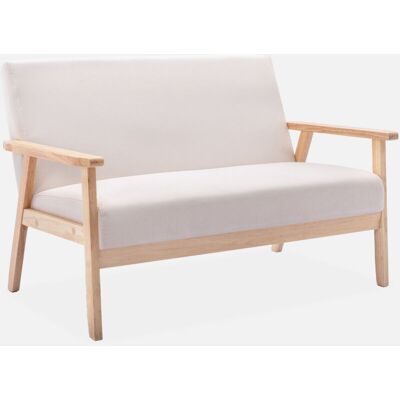 Sweeek - Sofá O Banco Con Tela Y Patas De Madera, 2 Plazas, Isak, Beige, 114x69.5x73 Cm Sweeek - Sofá O Banco Con Tela Y Patas De Madera, 2 Plazas, Isak, Beige, 114x69.5x73 Cm