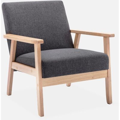 Sweeek - Sillón Estilo Escandinavo De Madera Y Tela, Isak, Gris Oscuro, 64x69.5x73 Cm Sweeek - Sillón Estilo Escandinavo De Madera Y Tela, Isak, Gris Oscuro, 64x69.5x73 Cm