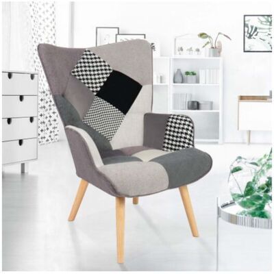 Sillón estilo escandinavo IDMARKET - Tejido patchwork - Respaldo alto Sillón estilo escandinavo IDMARKET - Tejido patchwork - Respaldo alto