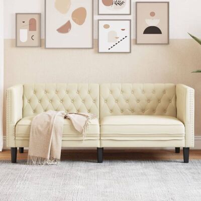 Sofá Chesterfield De 2 Plazas Cuero Artificial Blanco Crema Vidaxl Sofá Chesterfield De 2 Plazas Cuero Artificial Blanco Crema Vidaxl