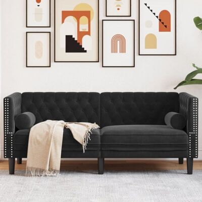Sofá Chesterfield 2 Plazas Con Cojines Terciopelo Negro Vidaxl Sofá Chesterfield 2 Plazas Con Cojines Terciopelo Negro Vidaxl