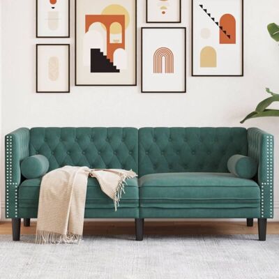 Vidaxl - Sofá Chesterfield 2 Plazas Con Cojines Terciopelo Verde Oscuro Vidaxl - Sofá Chesterfield 2 Plazas Con Cojines Terciopelo Verde Oscuro