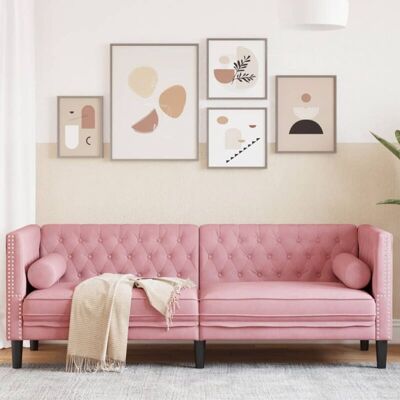 Vidaxl - Sofá Chesterfield 3 Plazas Con Cojines Terciopelo Rosa Vidaxl - Sofá Chesterfield 3 Plazas Con Cojines Terciopelo Rosa