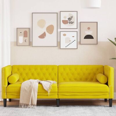 Vidaxl - Sofá Chesterfield 3 Plazas Con Cojines Terciopelo Amarillo Vidaxl - Sofá Chesterfield 3 Plazas Con Cojines Terciopelo Amarillo