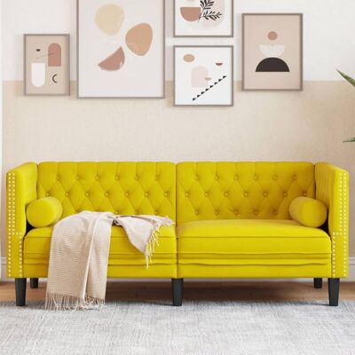 Vidaxl - Sofá Chesterfield 2 Plazas Con Cojines Terciopelo Amarillo Vidaxl - Sofá Chesterfield 2 Plazas Con Cojines Terciopelo Amarillo