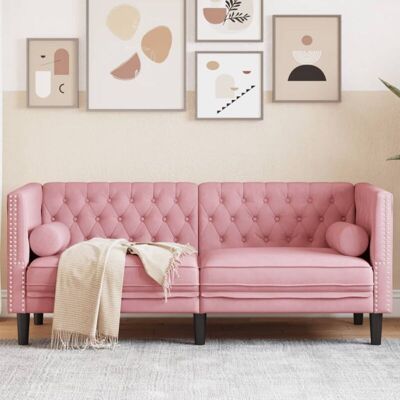Vidaxl - Sofá Chesterfield 2 Plazas Con Cojines Terciopelo Rosa Vidaxl - Sofá Chesterfield 2 Plazas Con Cojines Terciopelo Rosa