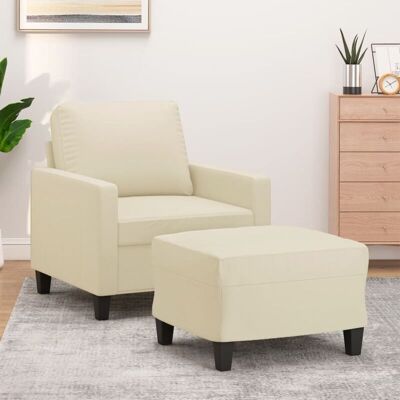 Vidaxl - Sillón Con Taburete Cuero Sintético Color Crema 60 Cm Vidaxl - Sillón Con Taburete Cuero Sintético Color Crema 60 Cm