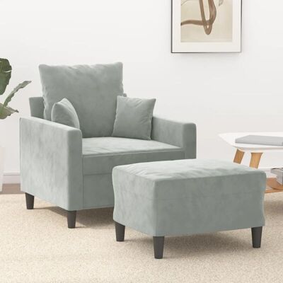 Sillón con Taburete en Terciopelo Gris Claro - Muebles Modernos para Sala Sillón con Taburete en Terciopelo Gris Claro - Muebles Modernos para Sala