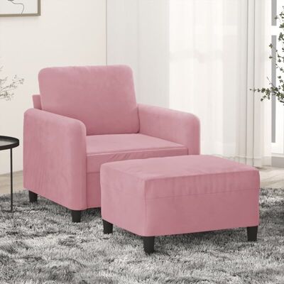 Sillón con Taburete Rosa - Mueble Moderno de Terciopelo Pink Sillón con Taburete Rosa - Mueble Moderno de Terciopelo Pink