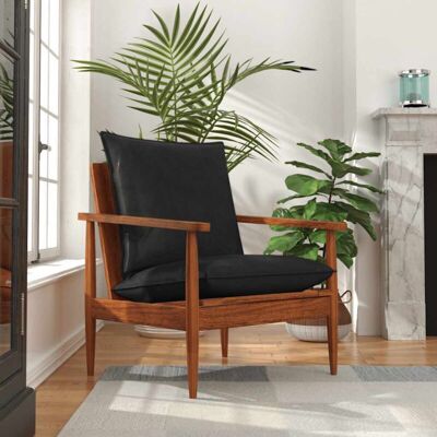 Sillón Madera Maciza Acacia Y Cuero Auténtico Negro Vidaxl Sillón Madera Maciza Acacia Y Cuero Auténtico Negro Vidaxl