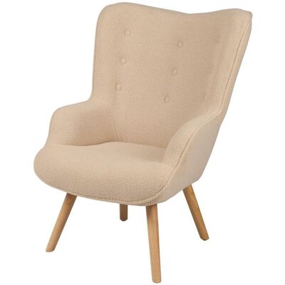 Meublorama - Sillón De Salón En Tela Teddy Beige Con Patas De Madera Colección Enjoy. Estilo Escandinavo. Meublorama - Sillón De Salón En Tela Teddy Beige Con Patas De Madera Colección Enjoy. Estilo Escandinavo.