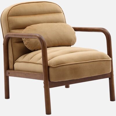 Sweeek - Sillón Escandinavo De Madera De Hevea Teñida De Nogal Y Tela De Terciopelo, Amelie Terciopelo, Cappucino, 66x82x77 Cm Sweeek - Sillón Escandinavo De Madera De Hevea Teñida De Nogal Y Tela De Terciopelo, Amelie Terciopelo, Cappucino, 66x82x77 Cm