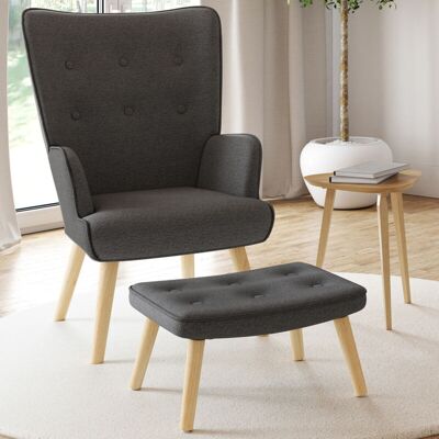 IDMARKET Sillón Escandinavo Ivar Con Reposapiés Gris Antracita IDMARKET Sillón Escandinavo Ivar Con Reposapiés Gris Antracita