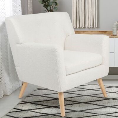 IDMARKET Sillón Escandinavo Liv En Tejido Bouclette Blanco IDMARKET Sillón Escandinavo Liv En Tejido Bouclette Blanco