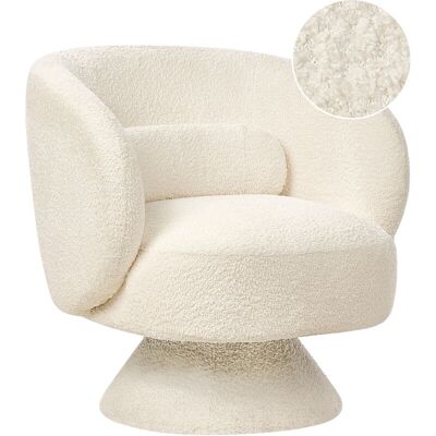 BELIANI Sillón Giratorio De Bouclé Estilo Retro Con Cojín Sala De Estar Blanco Crema Lieksa BELIANI Sillón Giratorio De Bouclé Estilo Retro Con Cojín Sala De Estar Blanco Crema Lieksa