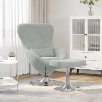 Sillón de terciopelo gris claro con reposapiés - Muebles de salón Sillón de terciopelo gris claro con reposapiés - Muebles de salón