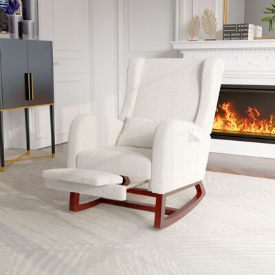 TANANT Sillón Mecedor Cómodo En Felpa, Mecedora - Sillón Cómodo Con Bolsillos Laterales, Estilo Escandinavo, Respaldo Acolchado, Con Reposapiés - Beige TANANT Sillón Mecedor Cómodo En Felpa, Mecedora - Sillón Cómodo Con Bolsillos Laterales, Estilo Escandinavo, Respaldo Acolchado, Con Reposapiés - Beige