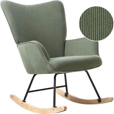 BELIANI Sillón Mecedora De Pana Cómodo Respaldo Ancho Con Reposabrazos Patas De Metal Negras Salón Dormitorio Verde Arset BELIANI Sillón Mecedora De Pana Cómodo Respaldo Ancho Con Reposabrazos Patas De Metal Negras Salón Dormitorio Verde Arset
