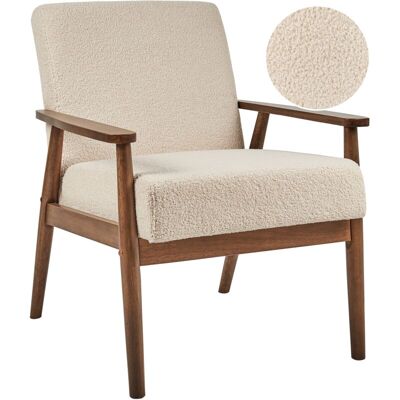 Beliani - Sillón Retro Salón Tapicería Boucle Estructura Madera Oscura Beige Esrum Beliani - Sillón Retro Salón Tapicería Boucle Estructura Madera Oscura Beige Esrum