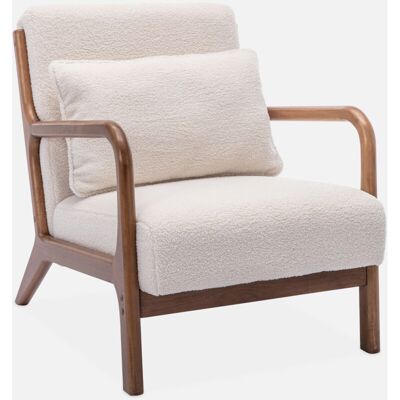 SWEEEK Sillón Escandinavo De Borreguito Y Madera De Hevea, Lorens Borreguito, Blanco, 65x80x79 Cm SWEEEK Sillón Escandinavo De Borreguito Y Madera De Hevea, Lorens Borreguito, Blanco, 65x80x79 Cm