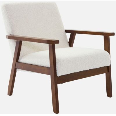 Sweeek - Sillón Rizado Escandinavo De Madera De Hevea Teñida De Nogal Claro, Isak Borreguito, Borreguito Blanco, 64x69.5x73 Cm Sweeek - Sillón Rizado Escandinavo De Madera De Hevea Teñida De Nogal Claro, Isak Borreguito, Borreguito Blanco, 64x69.5x73 Cm
