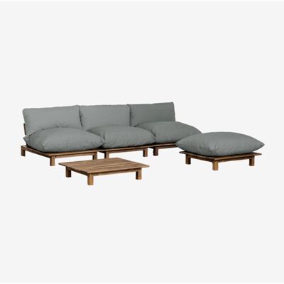 Conjunto De Salón Con Sofá Modular Reclinable De 3 Piezas, Mesa De Centro Y Puff En Madera De Acacia Brina Sklum Conjunto De Salón Con Sofá Modular Reclinable De 3 Piezas, Mesa De Centro Y Puff En Madera De Acacia Brina Sklum