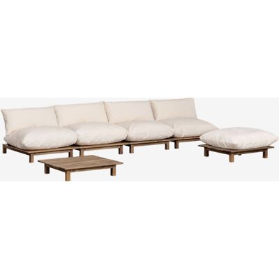 Conjunto De Salón De Sofá Modular Reclinable De 4 Piezas, Mesa De Centro Y Puff En Madera De Acacia Brina Sklum Conjunto De Salón De Sofá Modular Reclinable De 4 Piezas, Mesa De Centro Y Puff En Madera De Acacia Brina Sklum