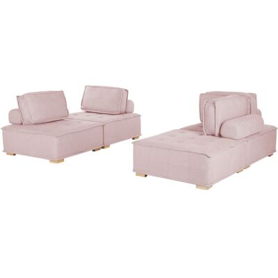 Beliani Conjunto de Sofás Rosa en Tela de Poliéster 300 x 200 cm Tapizado 4 Plazas Modular - Conjunto de Sofás Beliani Conjunto de Sofás Rosa en Tela de Poliéster 300 x 200 cm Tapizado 4 Plazas Modular - Conjunto de Sofás