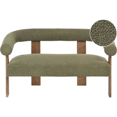 BELIANI Sofá 2 Plazas Retro Salón Tapizado De Bouclé Patas De Madera Verde Y Marrón Oscuro Ilbro BELIANI Sofá 2 Plazas Retro Salón Tapizado De Bouclé Patas De Madera Verde Y Marrón Oscuro Ilbro