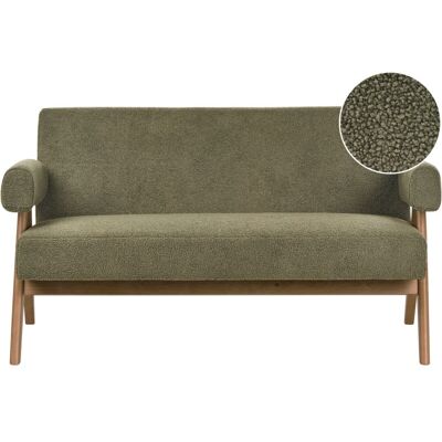 BELIANI Sofá 2 Plazas Retro Salón Tapizado De Bouclé Patas De Madera Verde Y Marrón Oscuro Tamre BELIANI Sofá 2 Plazas Retro Salón Tapizado De Bouclé Patas De Madera Verde Y Marrón Oscuro Tamre