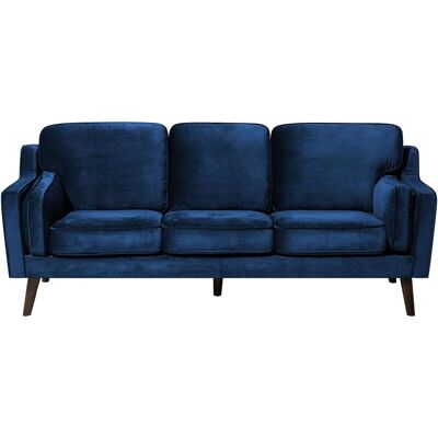 BELIANI Sofá 3 Plazas En Terciopelo Azul Oscuro Patas De Madera Clásico Lokka BELIANI Sofá 3 Plazas En Terciopelo Azul Oscuro Patas De Madera Clásico Lokka