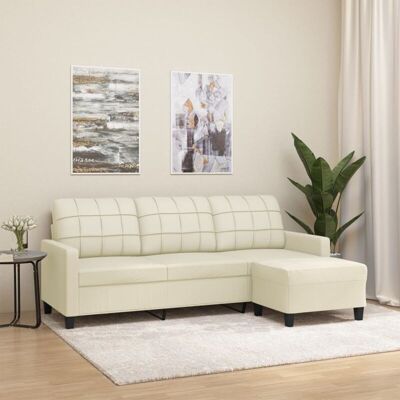 Vidaxl - Sofá De 3 Plazas Con Taburete Cuero Sintético Crema 180 Cm Vidaxl - Sofá De 3 Plazas Con Taburete Cuero Sintético Crema 180 Cm