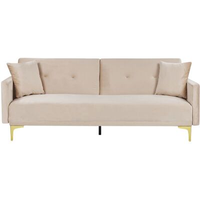 Beliani Sofá Cama Beige Terciopelo 3 Plazas - Sofá Cama Beliani Sofá Cama Beige Terciopelo 3 Plazas - Sofá Cama
