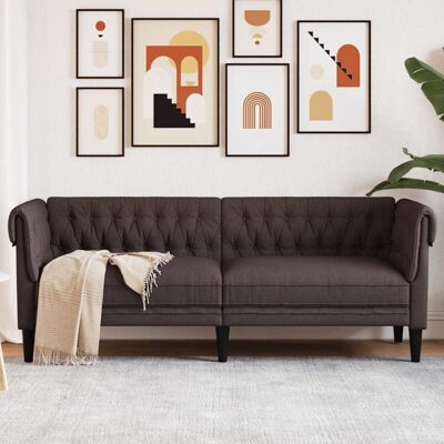 Sofá Chesterfield De 3 Plazas Tela Marrón Oscuro Vidaxl Sofá Chesterfield De 3 Plazas Tela Marrón Oscuro Vidaxl