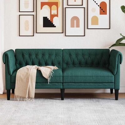 Vidaxl - Sofá Chesterfield De 2 Plazas Tela Verde Oscuro Vidaxl - Sofá Chesterfield De 2 Plazas Tela Verde Oscuro