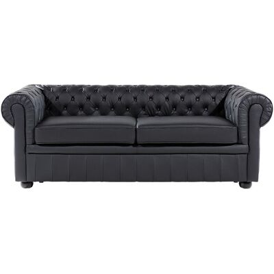 BELIANI Sofá Chesterfield 3 Plazas De Piel Negro Con Respaldo Capitoné Sala De Estar Vintage Y Glamour Chesterfield BELIANI Sofá Chesterfield 3 Plazas De Piel Negro Con Respaldo Capitoné Sala De Estar Vintage Y Glamour Chesterfield