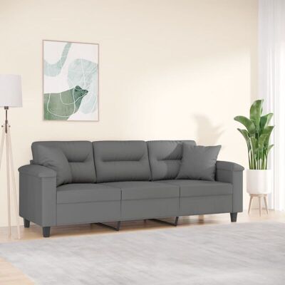 Sofá de 3 plazas vidaXL Gris oscuro Microfibra 210cm Sofá de 3 plazas vidaXL Gris oscuro Microfibra 210cm