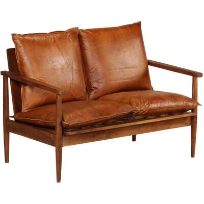 Sofá De 2 Plazas Cuero Auténtico Con Madera De Acacia Marrón Vidaxl Sofá De 2 Plazas Cuero Auténtico Con Madera De Acacia Marrón Vidaxl