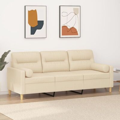Sofá De 3 Plazas Con Cojines Tela Color Crema 180 Cm Vidaxl Sofá De 3 Plazas Con Cojines Tela Color Crema 180 Cm Vidaxl